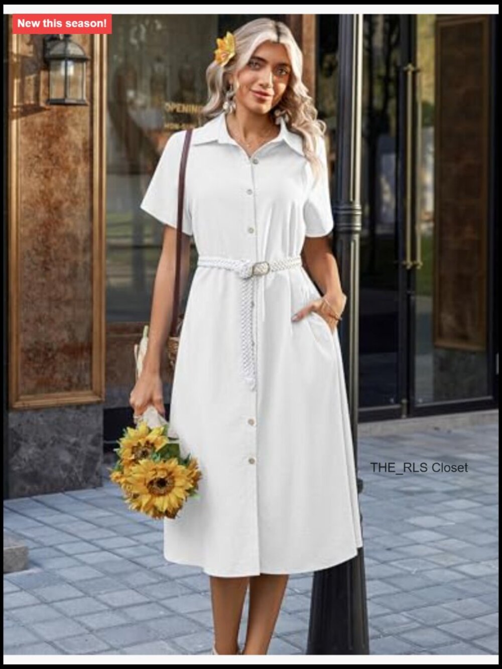 Button Down Shirt Dress A-Line Midi Sundress Short Sleeve Travel Cover Up - Picture 5 of 7